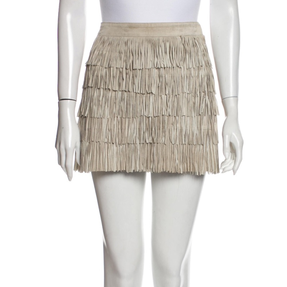 MICHAEL KORS - Leather Fringe Mini Skirt
